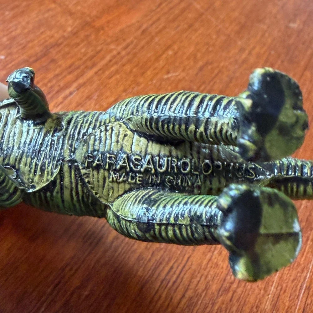 Vintage Green Plastic Dinosaur Figures Triceratops Parasaurolophus Homeschool